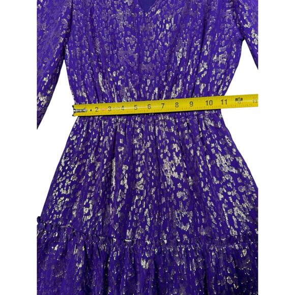 Lilly Pulitzer Purple Metallic Long Sleeve Tiered Dress Silk Blend Approx Size 0 - Picture 5 of 9